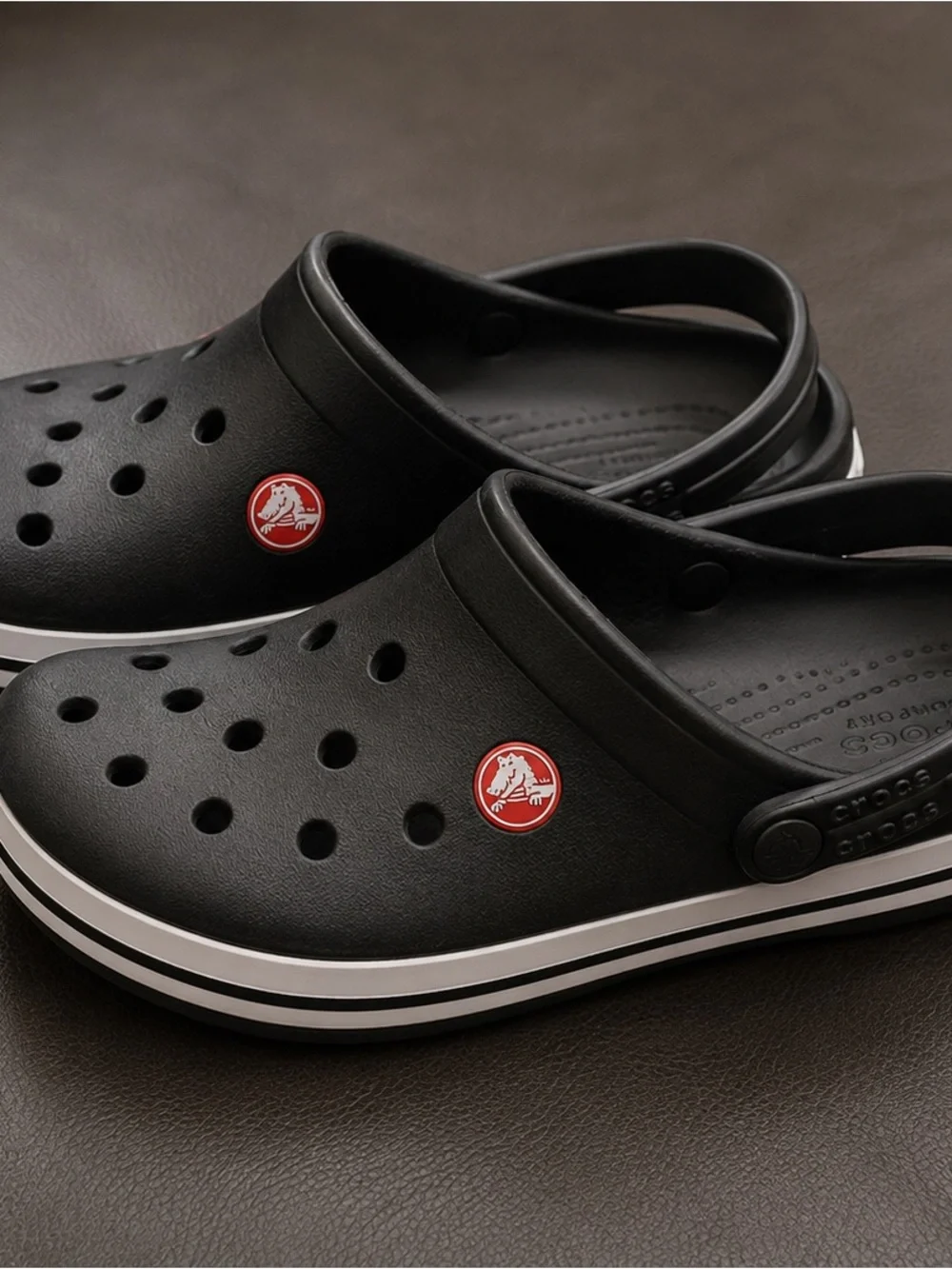 CROCS Black Kids Classic Clog with White Stripe